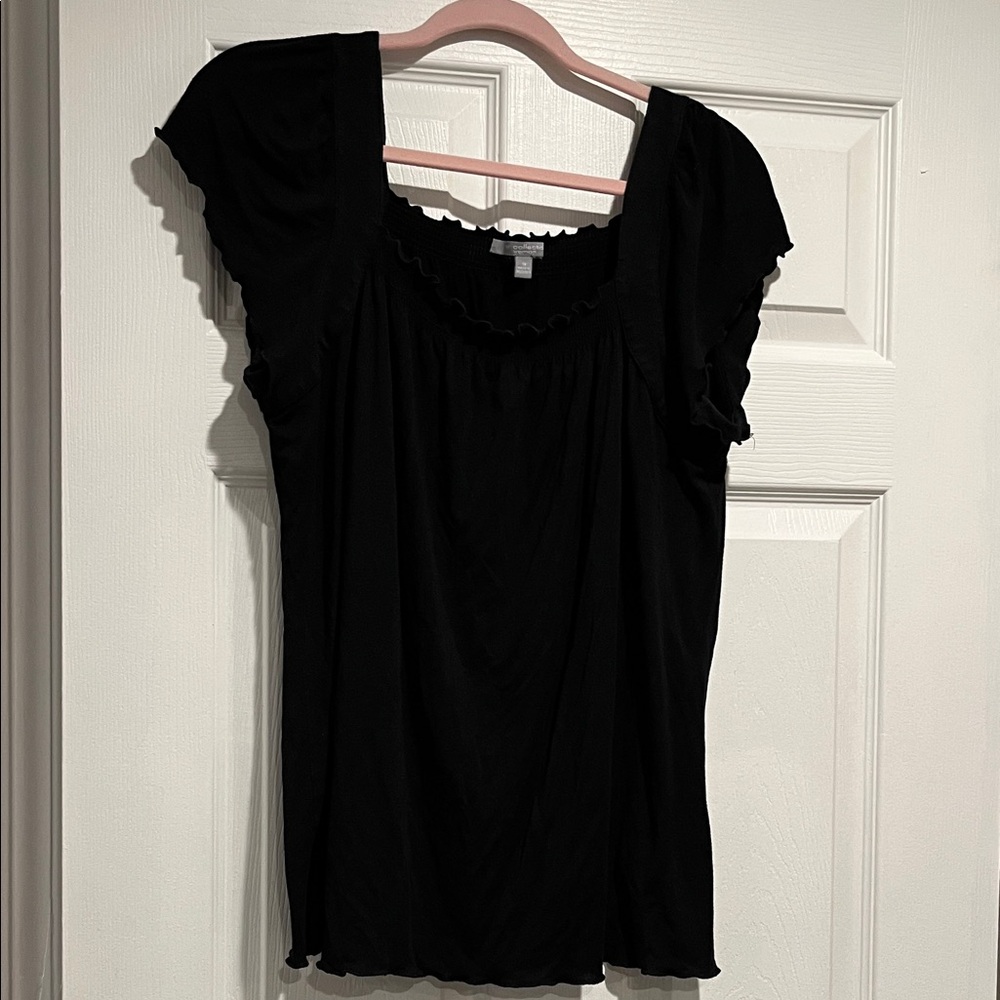 Classic Black Ruffled Scoop Neck Top